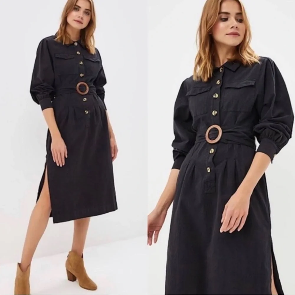 Free People Audrey‎  Midi Shirt Dress in Navy Blue  Size Small